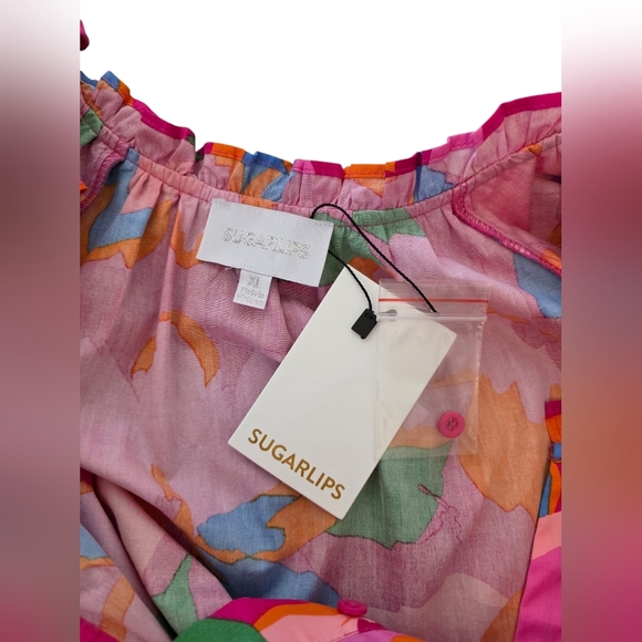 NWT Sugarlips Pink Floral Maxi Dress Ruffle Sleeve Cotton Summer Sundress XL - Picture 8 of 11